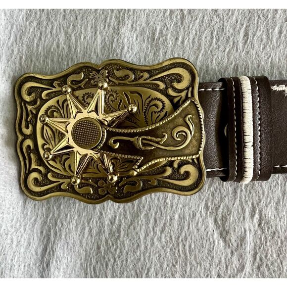 Cinturones Western Leather 50” Belt Spinning Spur‎ Buckle Mens Size 44